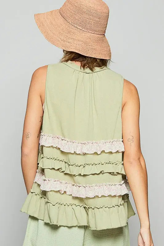 Sage Multicolor Ruffled Sleeveless Cardigan - Eclectage