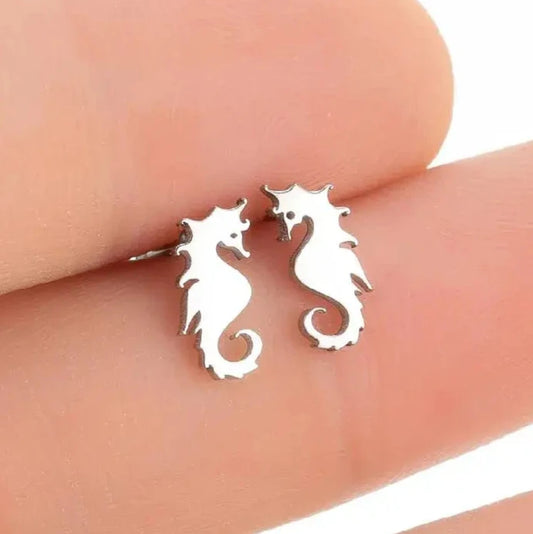 Seahorses Tiny Stainless Steel Animal Stud Earrings