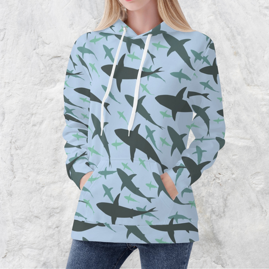 Shark Print Blue Hoodie Sweatshirt