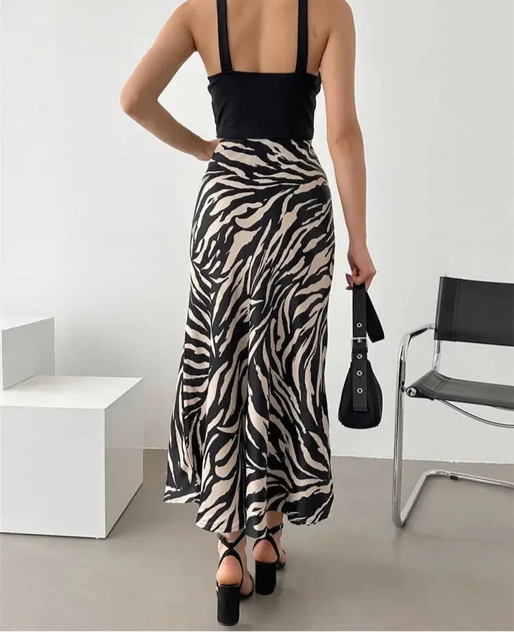 Shestyle Animal Zebra Striped Print Mermaid Skirt Women Date Clothes Office Lady Elegant Beautiful Zipper Long Back