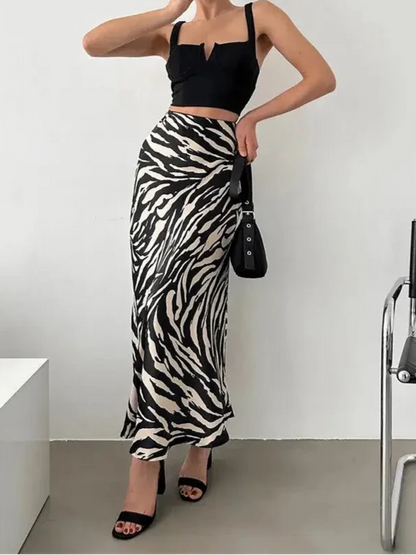 Shestyle Animal Zebra Striped Print Mermaid Skirt Women Date Clothes Office Lady Elegant Beautiful Zipper Long Back