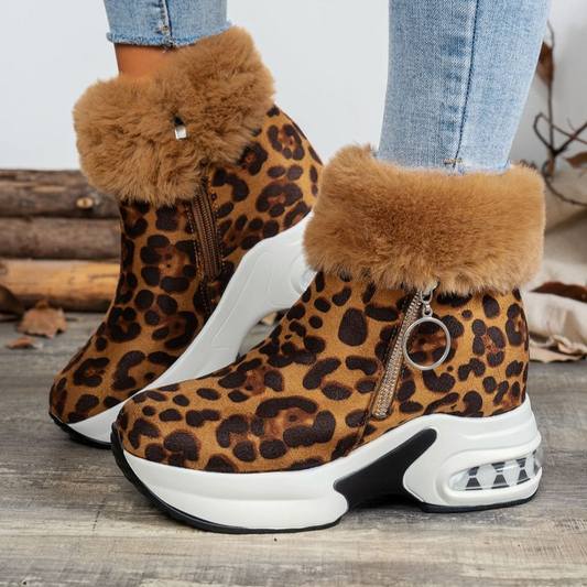 Side Zipper Leopard Platform Boots