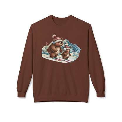 Skiing Bears Crewneck Fleece Lined Sweatshirt