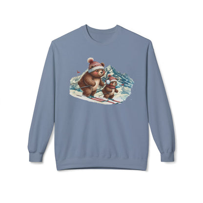 Skiing Bears Crewneck Fleece Lined Sweatshirt