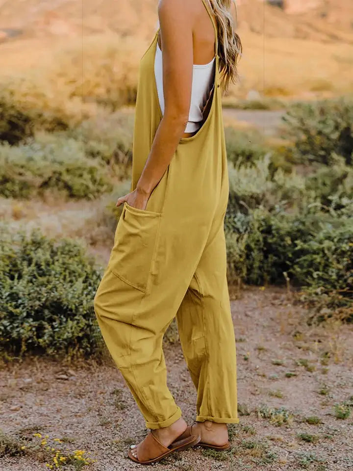 Sleeveless V - Neck Pocketed Jumpsuit - Jumpsuits