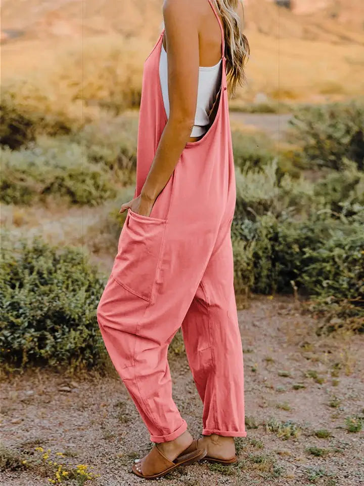 Sleeveless V - Neck Pocketed Jumpsuit - Jumpsuits