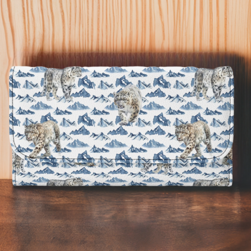 Snow Leopards RFID Trifold Clutch Wallet