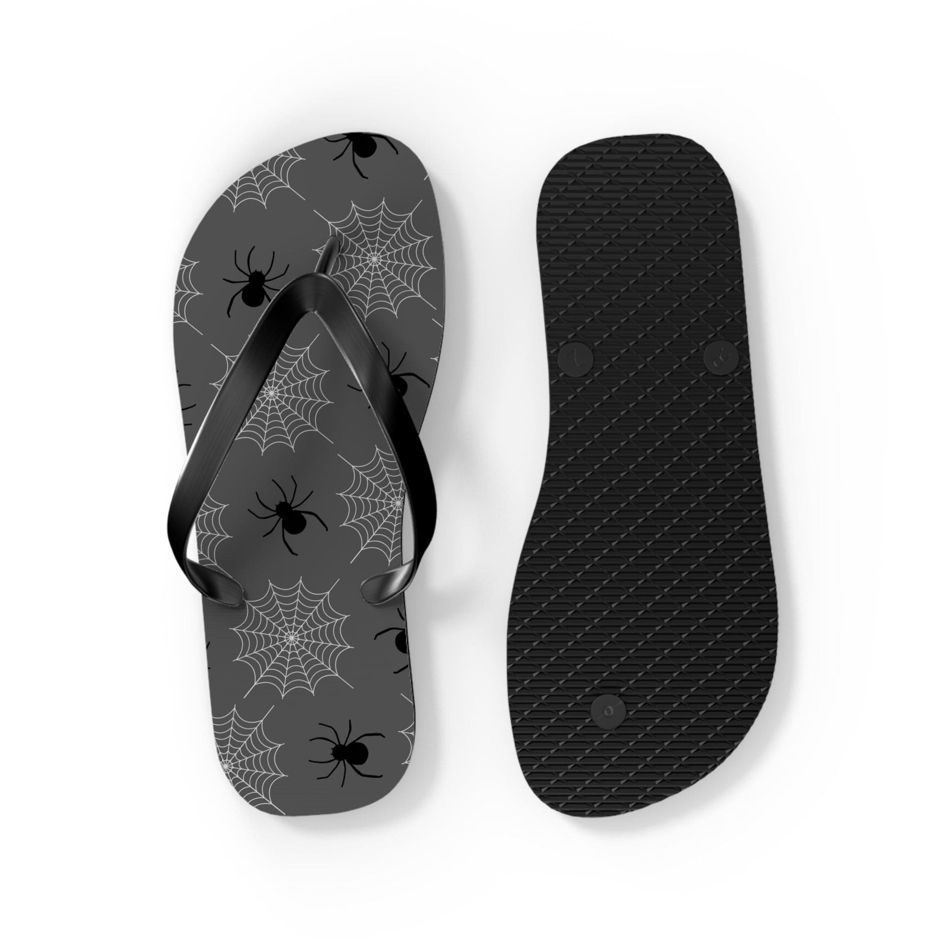 Spider Flip Flops with Spider Webs on Gray - Beach Gym Pool Shower Sandal Shoes for Travel and Summer