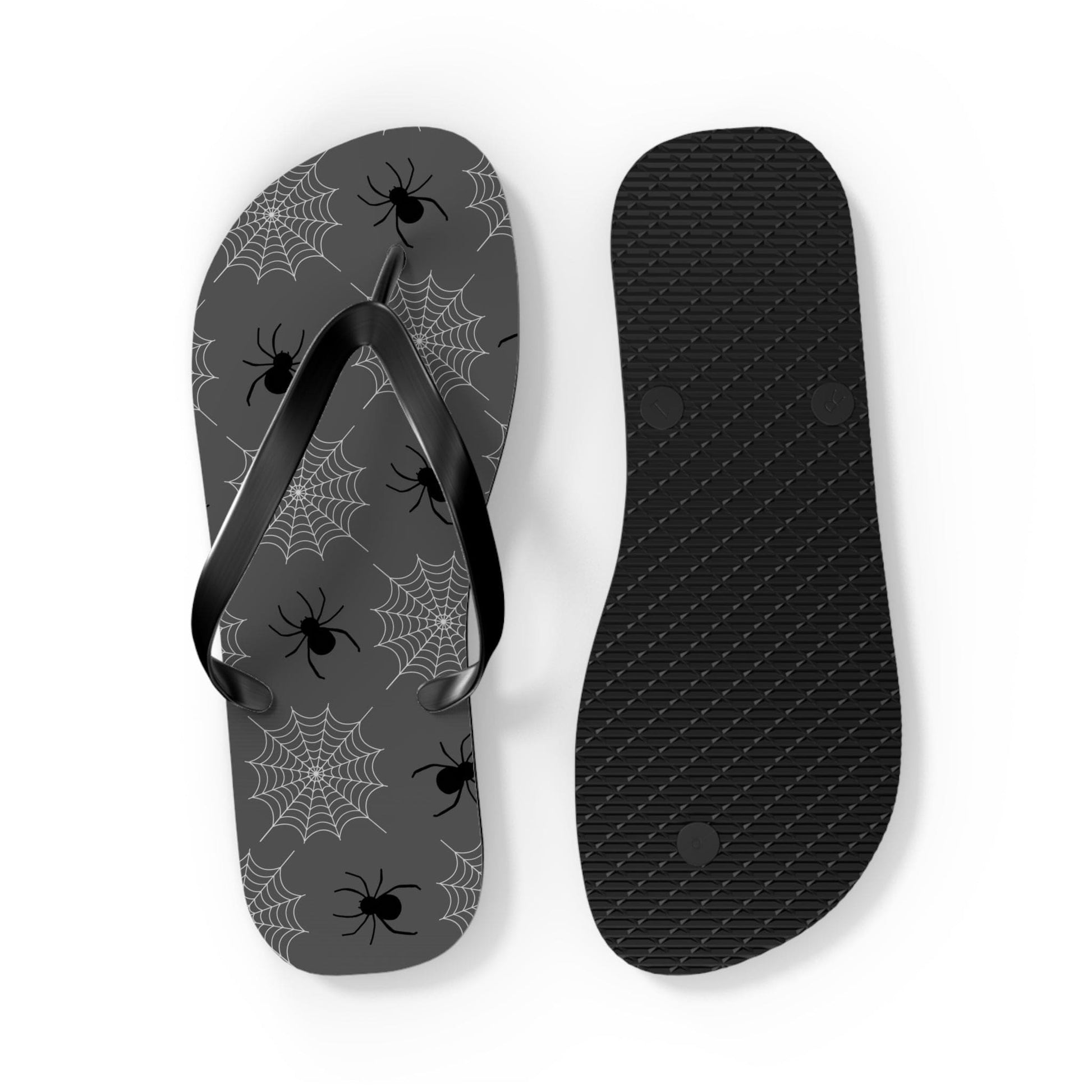 Spider Flip Flops with Spider Webs on Gray - Beach Gym Pool Shower Sandal Shoes for Travel and Summer