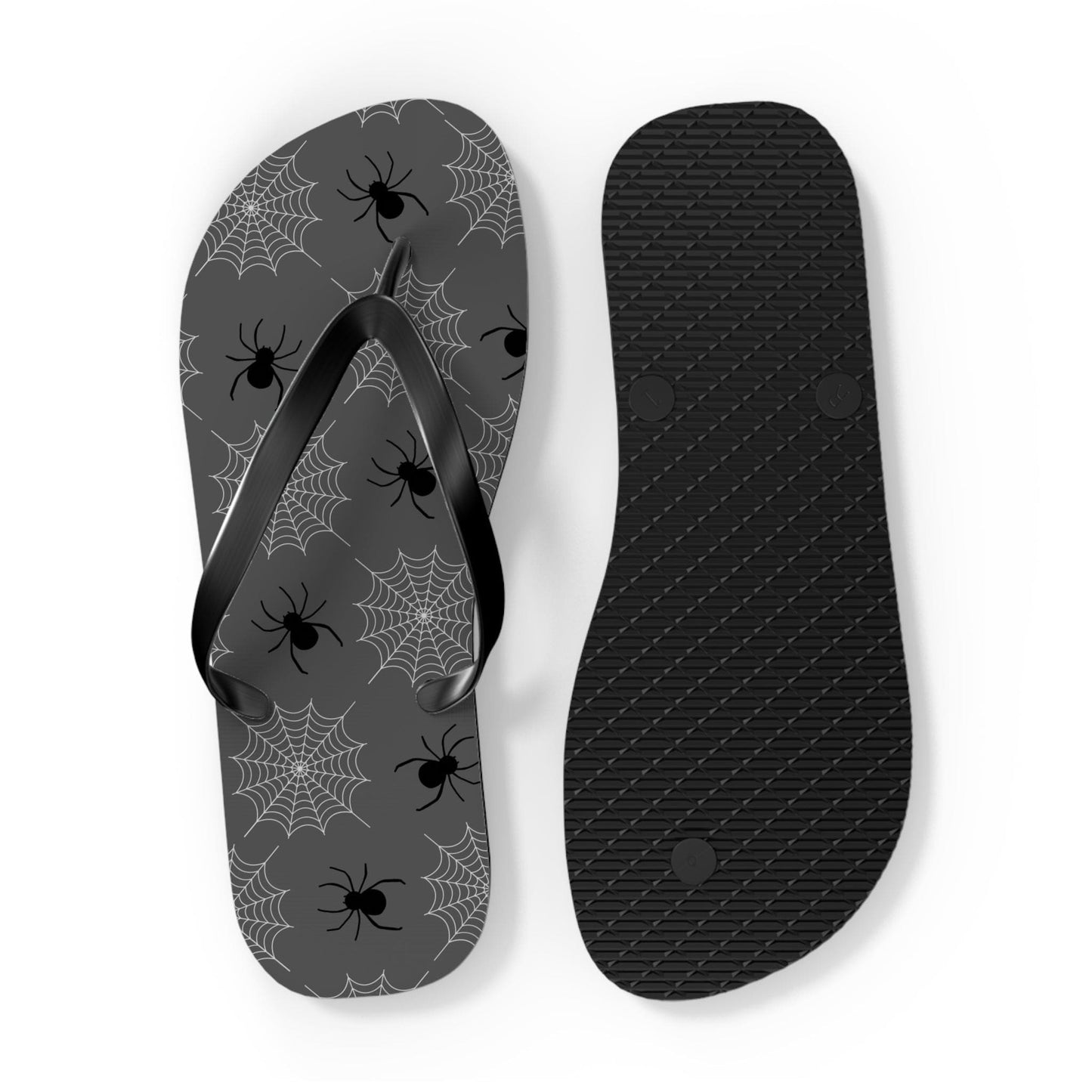 Spider Flip Flops with Spider Webs on Gray - Beach Gym Pool Shower Sandal Shoes for Travel and Summer