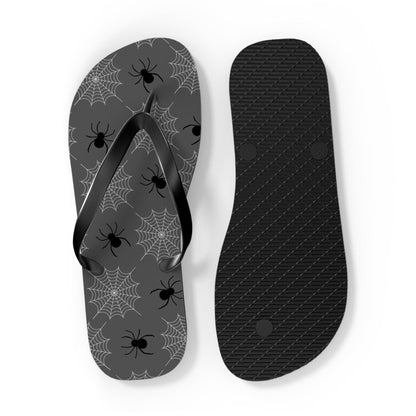 Spider Flip Flops with Spider Webs on Gray - Beach Gym Pool Shower Sandal Shoes for Travel and Summer