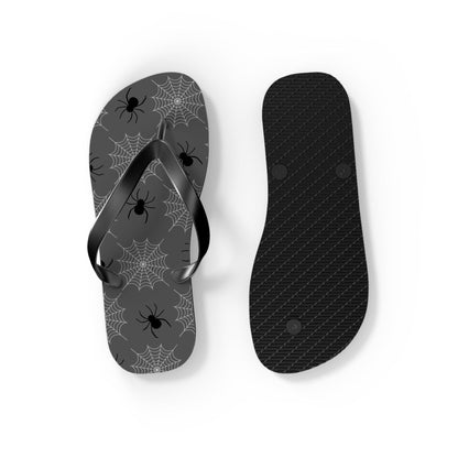 Spider Flip Flops with Spider Webs on Gray - Beach Gym Pool Shower Sandal Shoes for Travel and Summer