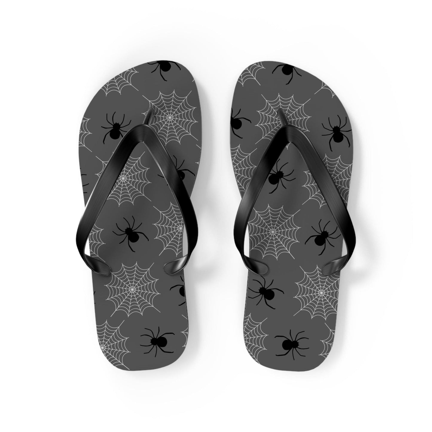 Spider Flip Flops with Spider Webs on Gray - Beach Gym Pool Shower Sandal Shoes for Travel and Summer