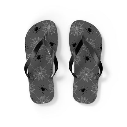 Spider Flip Flops with Spider Webs on Gray - Beach Gym Pool Shower Sandal Shoes for Travel and Summer