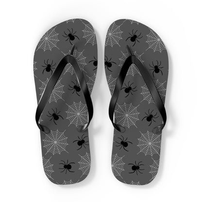 Spider Flip Flops with Spider Webs on Gray - Beach Gym Pool Shower Sandal Shoes for Travel and Summer