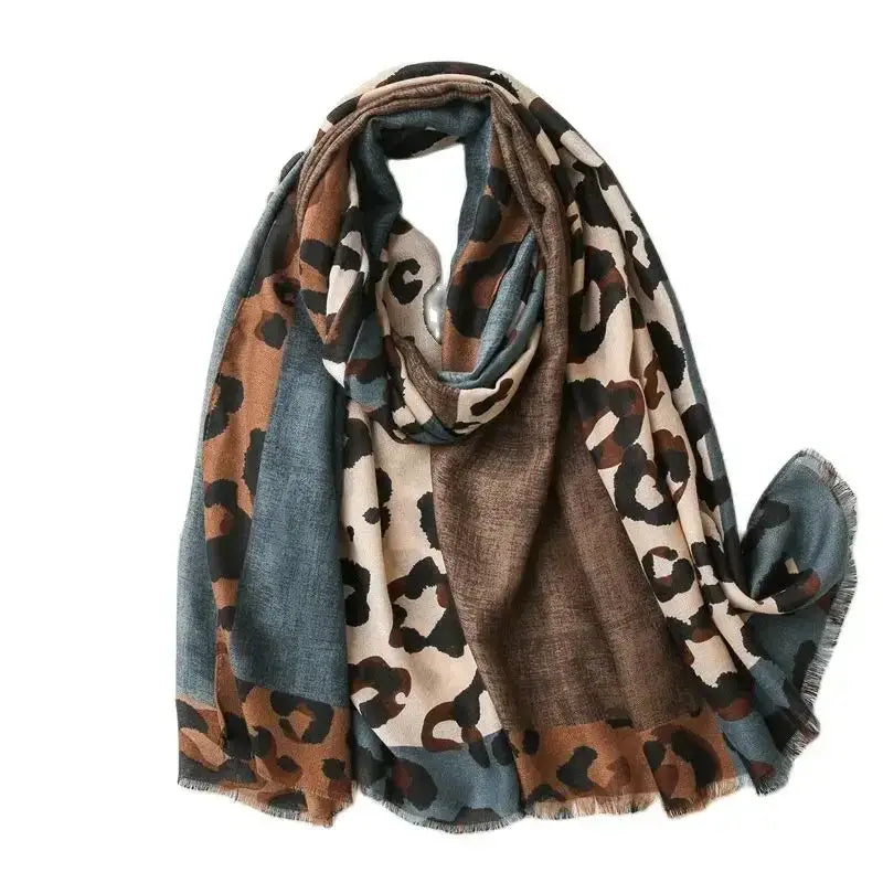 Spring Designer unique luxury brown ladies wild leopard scarf female long scarf shawl thin brown fashionable scarf long