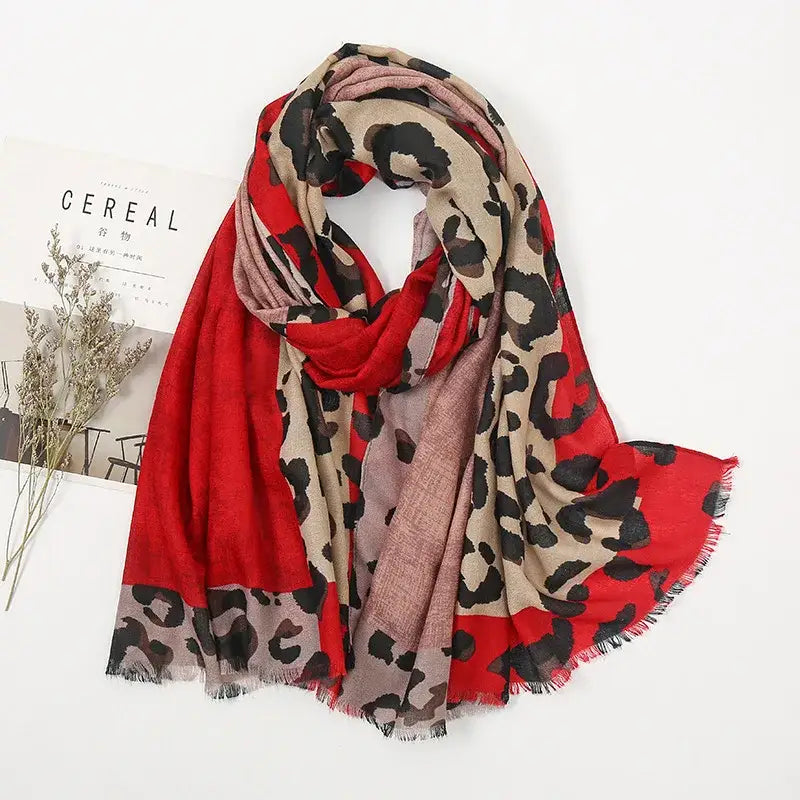 Spring Designer unique luxury brown ladies wild leopard scarf female long scarf shawl thin brown fashionable scarf long