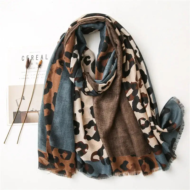 Spring Designer unique luxury brown ladies wild leopard scarf female long scarf shawl thin brown fashionable scarf long