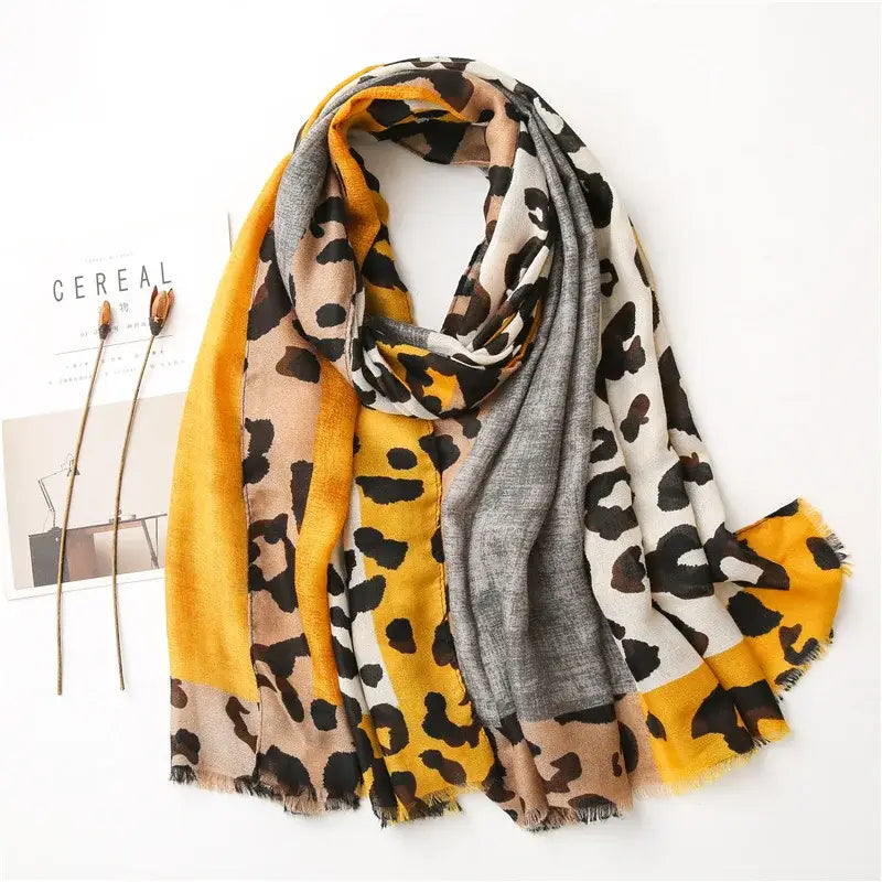 Spring Designer unique luxury brown ladies wild leopard scarf female long scarf shawl thin brown fashionable scarf long