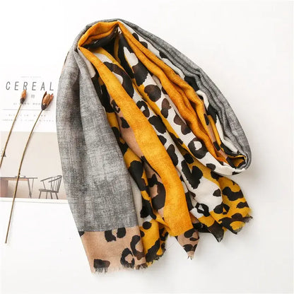 Spring Designer unique luxury brown ladies wild leopard scarf female long scarf shawl thin brown fashionable scarf long