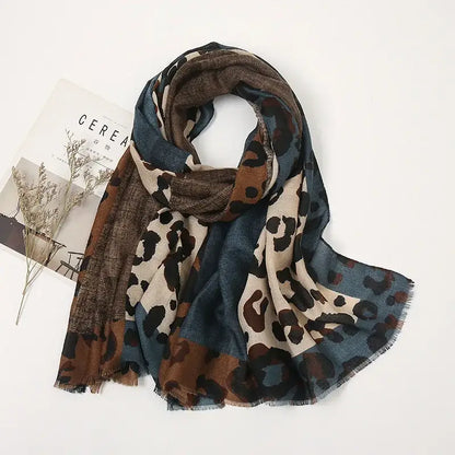 Spring Designer unique luxury brown ladies wild leopard scarf female long scarf shawl thin brown fashionable scarf long