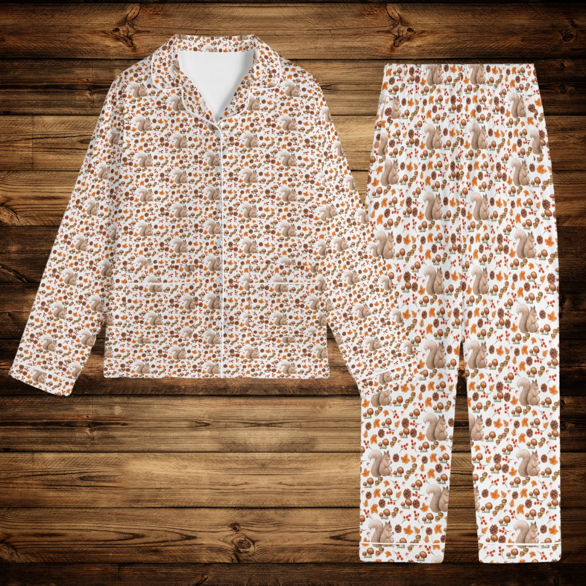 Squirrel Print Fall Pajama Set