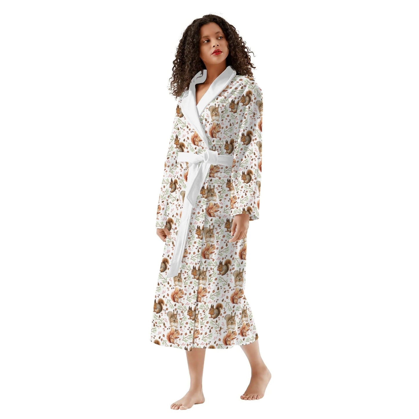 Squirrel Print Womens Long Bathrobe