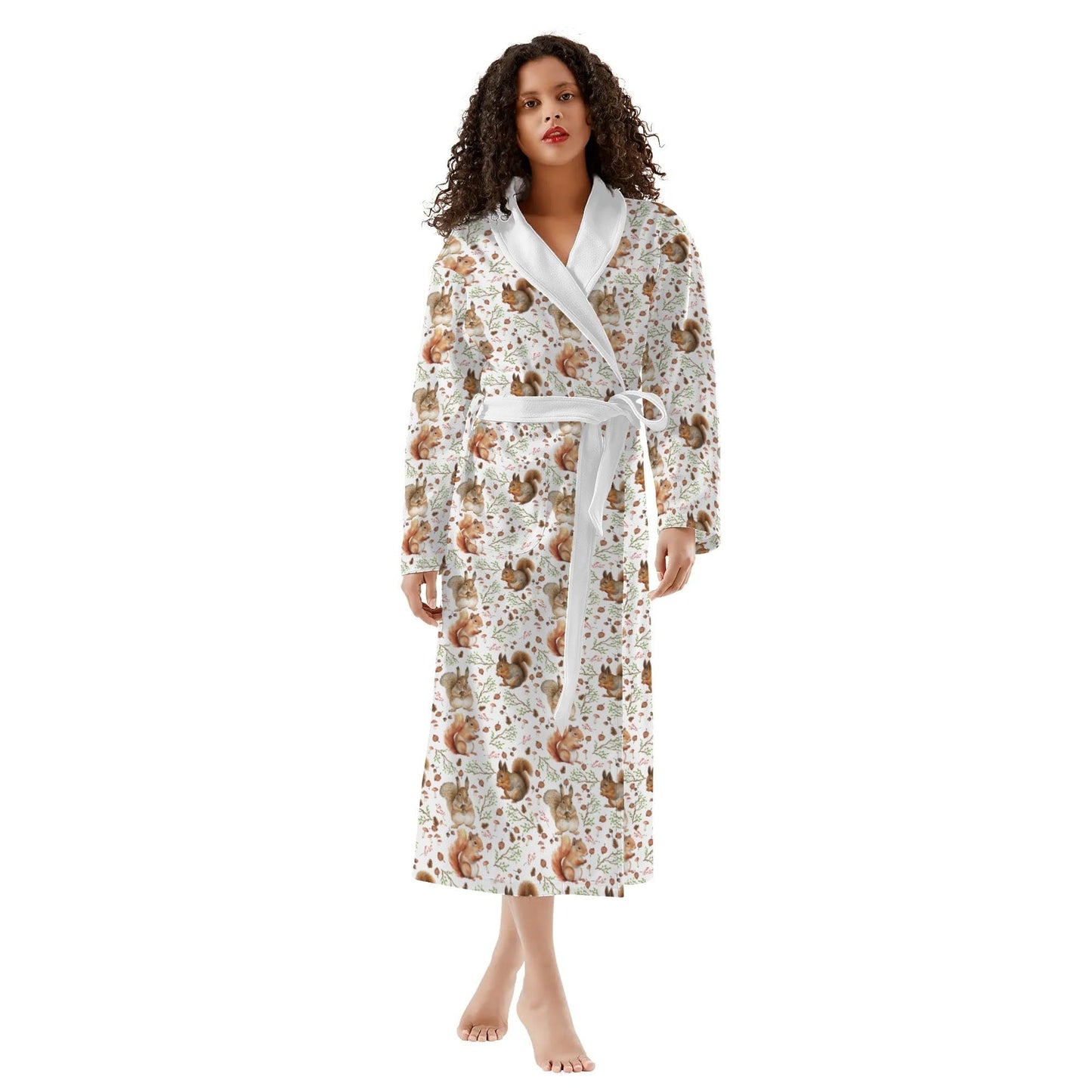 Squirrel Print Womens Long Bathrobe