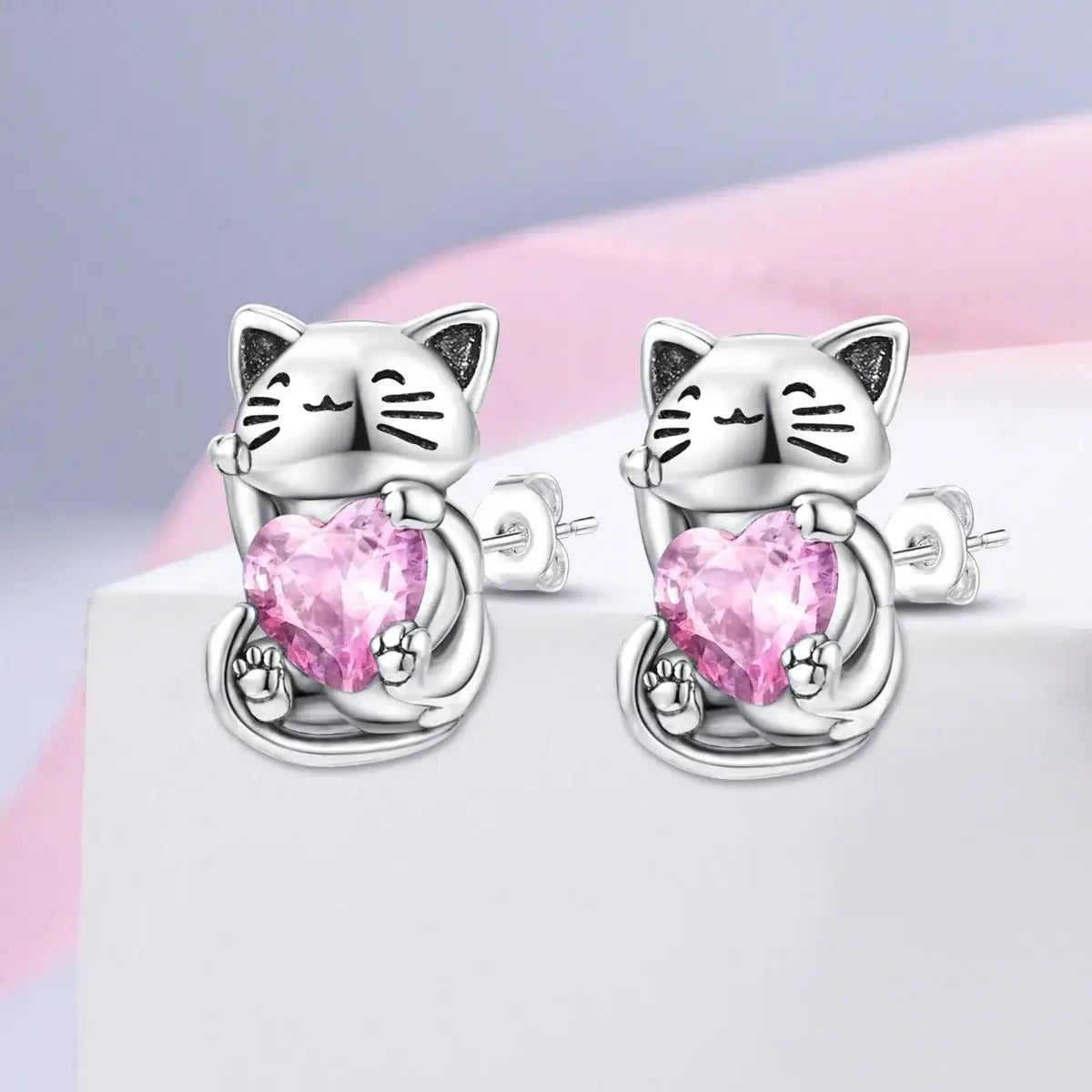 925 Sterling Silver Cute Cat Animal Paw Print Series Stud Earring Zircon For Women Exquisite Daily Wear Jewelry