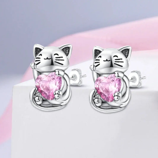 925 Sterling Silver Cute Cat Animal Paw Print Series Stud Earring Zircon For Women Exquisite Daily Wear Jewelry