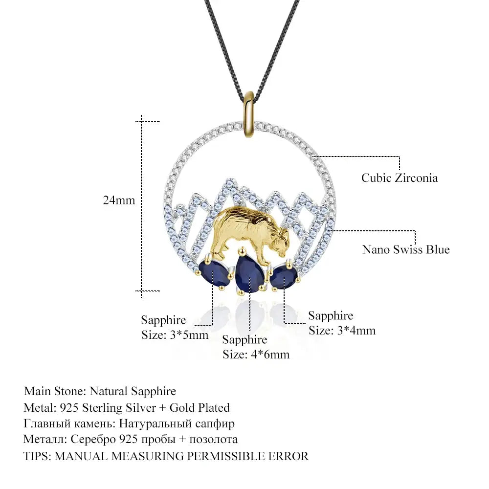 GEM’S BALLET 1.02Ct Natural Sapphire 925 Sterling Silver Handmade Snow Mountain Polar Bear Pendant Necklace Women