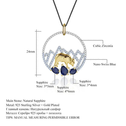 GEM’S BALLET 1.02Ct Natural Sapphire 925 Sterling Silver Handmade Snow Mountain Polar Bear Pendant Necklace Women