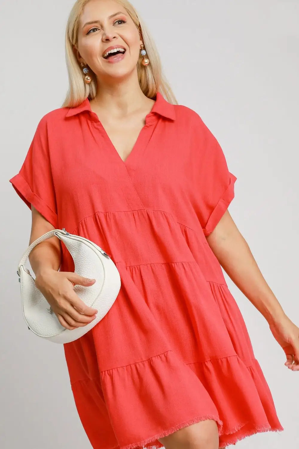 Strawberry Color Tiered Dress - Mini Dresses