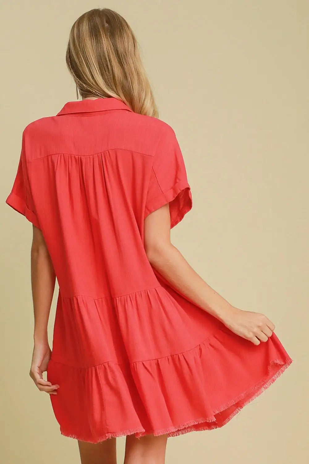 Strawberry Color Tiered Dress - Mini Dresses