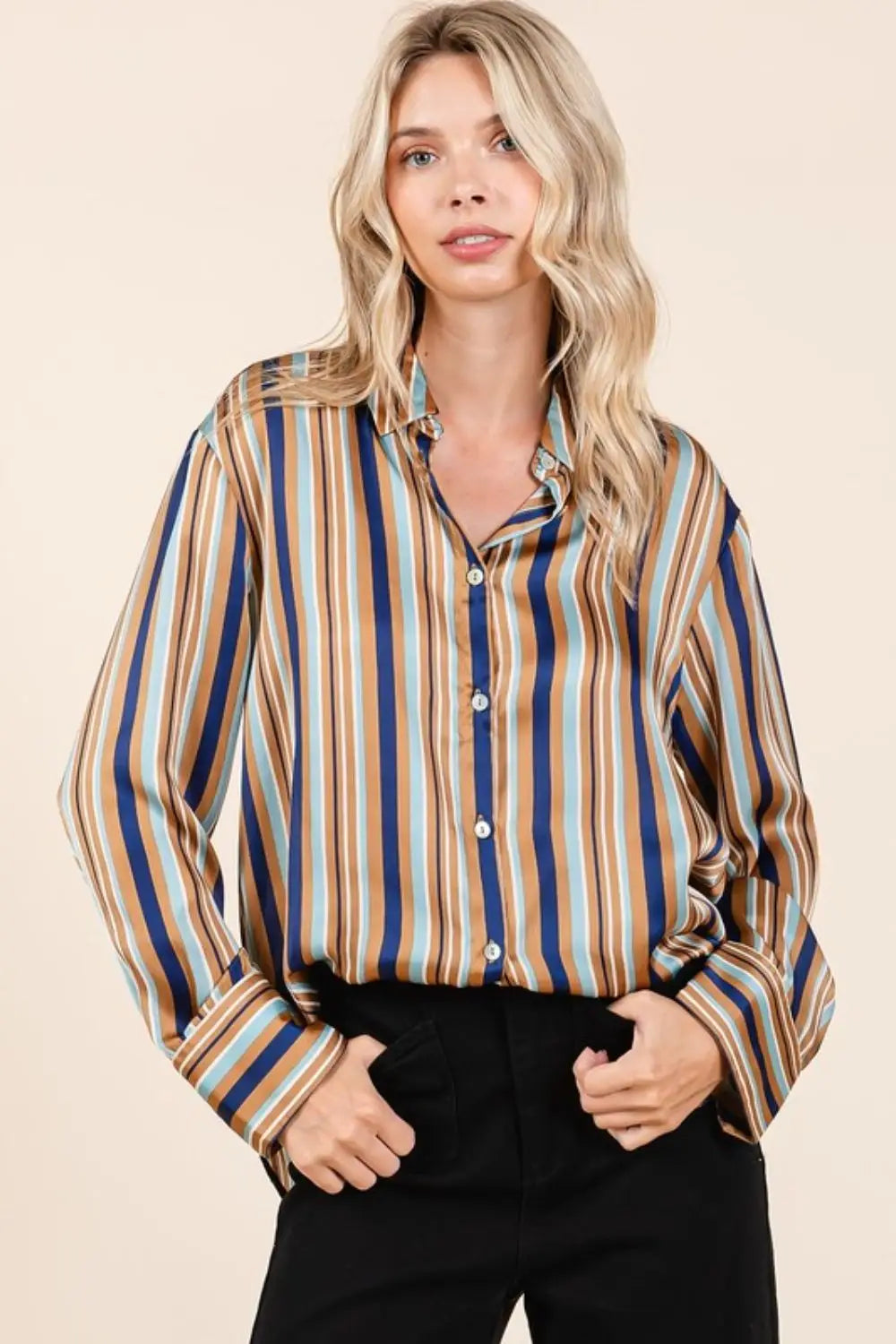 Striped Button Down Satin Shirt - Eclectage