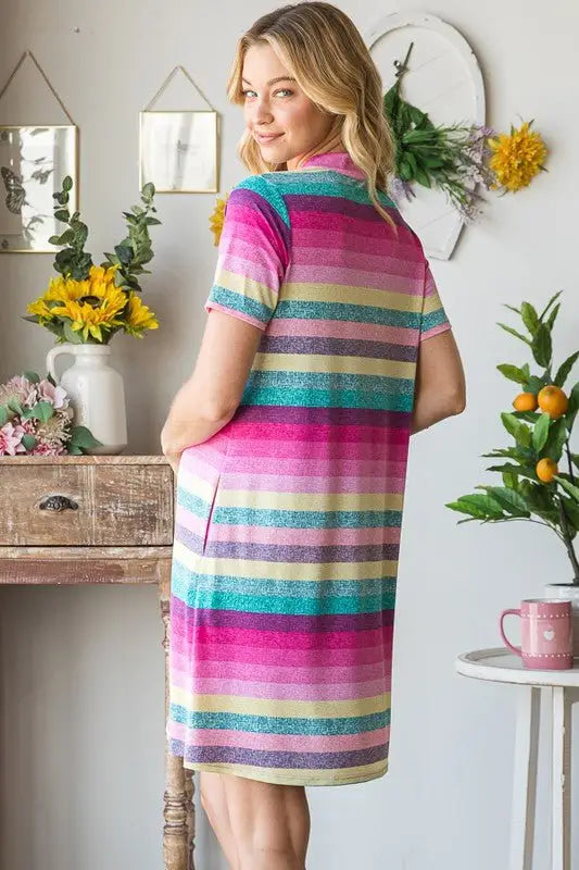 Striped Short Sleeve Mini Tee Dress - Mini Dresses