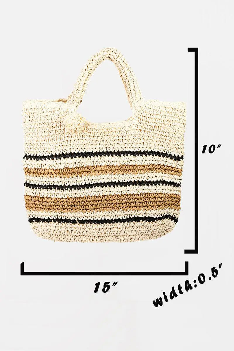 Striped Straw Braided Tote Bag - Tote Bags