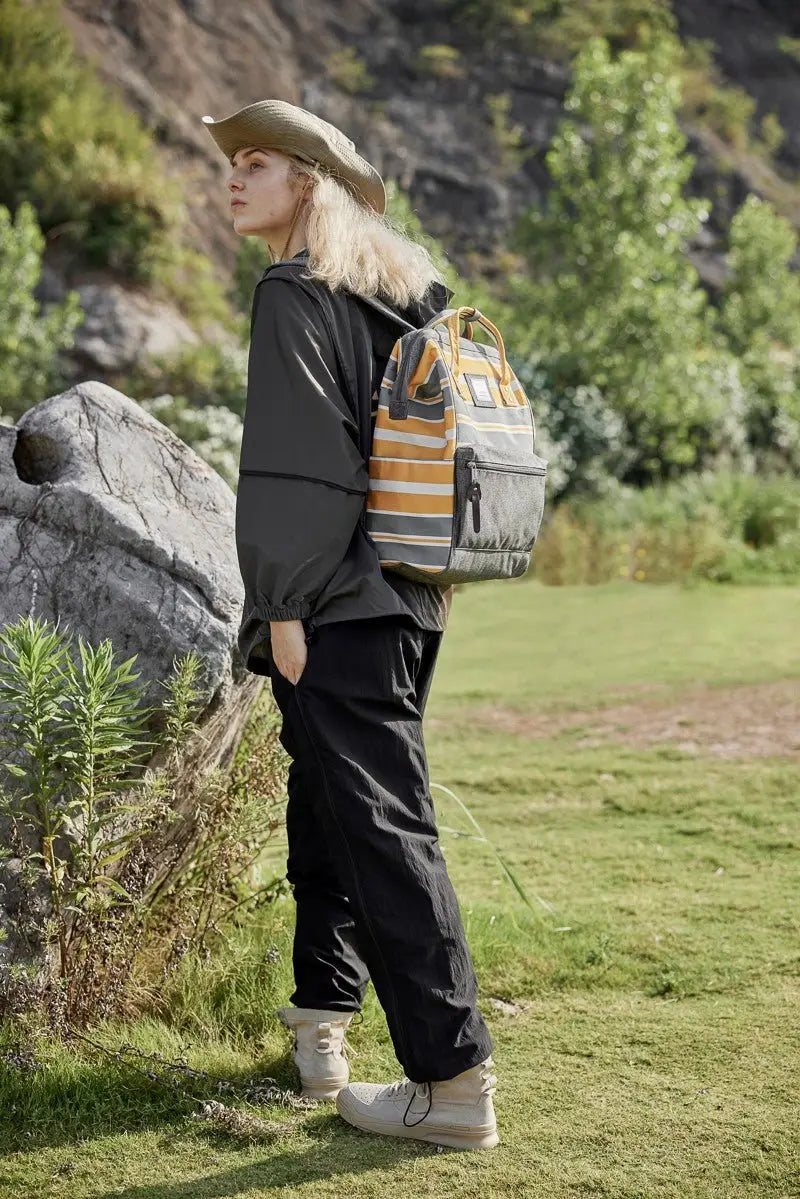 Striped Waterproof Nylon Backpack Bag - Backpacks