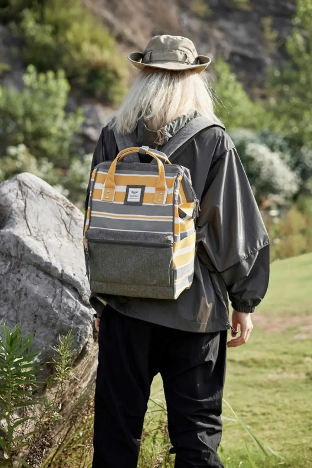 Striped Waterproof Nylon Backpack Bag - Backpacks