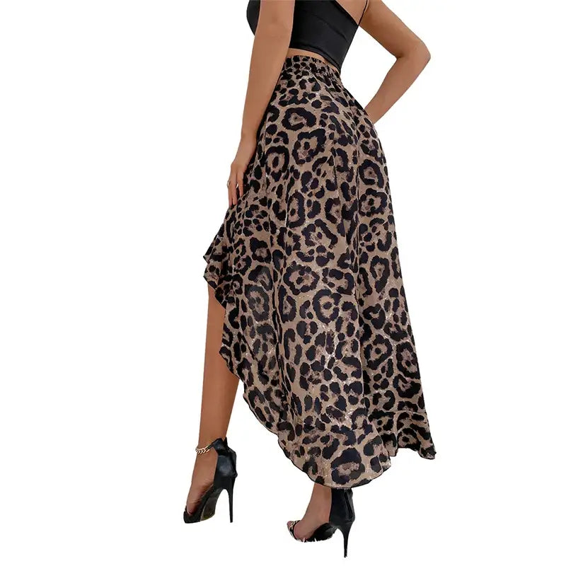 Summer Leopard Print Elegant Fashion Long Skirt Women Floral Sexy Aesthetic Split High Waist Sunscreen Wrap A-line