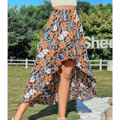 Summer Leopard Print Elegant Fashion Long Skirt Women Floral Sexy Aesthetic Split High Waist Sunscreen Wrap A-line