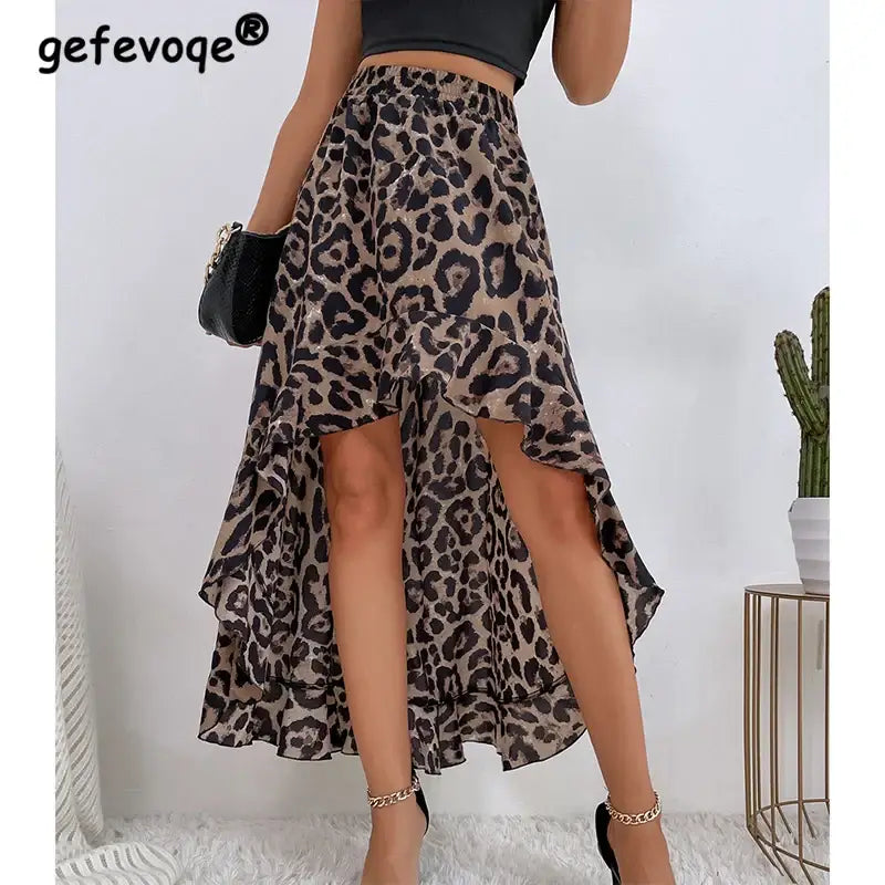 Summer Leopard Print Elegant Fashion Long Skirt Women Floral Sexy Aesthetic Split High Waist Sunscreen Wrap A-line