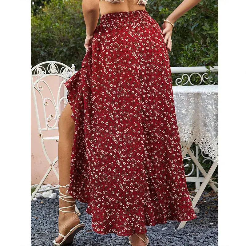 Summer Leopard Print Elegant Fashion Long Skirt Women Floral Sexy Aesthetic Split High Waist Sunscreen Wrap A-line