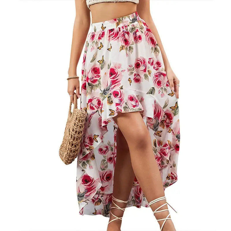 Summer Leopard Print Elegant Fashion Long Skirt Women Floral Sexy Aesthetic Split High Waist Sunscreen Wrap A-line