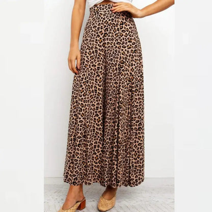 Summer Wide Leg Pants Women Bohemian Leopard Printed Dress Pants Casual Elastic Waist Long Flare Pantalon Loose Palazzo