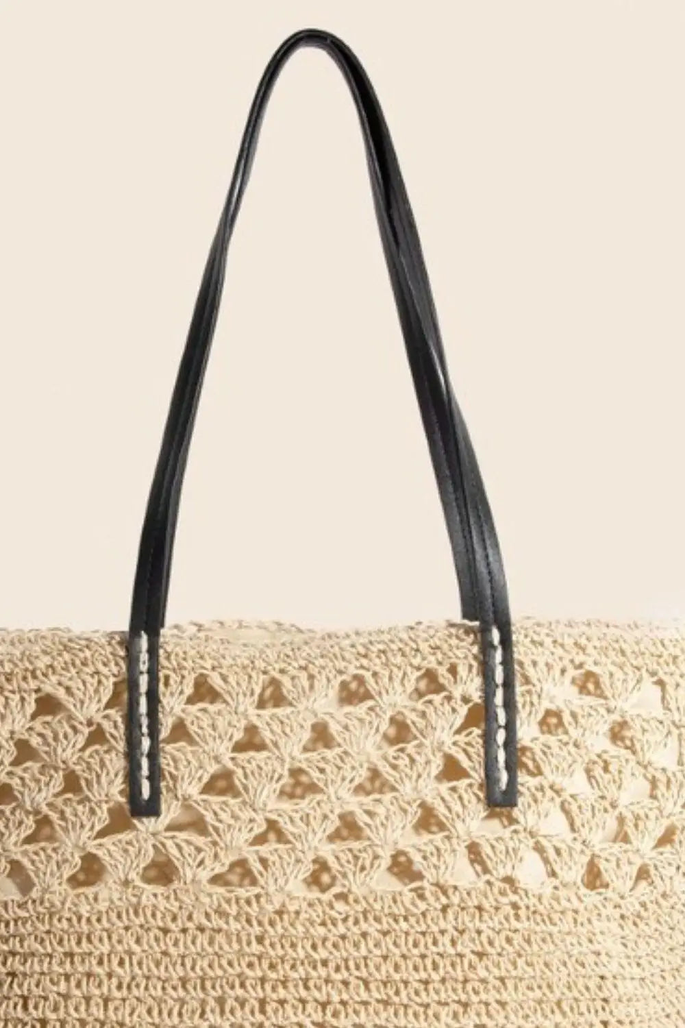 Tan Faux Leather Handle Knitted Tote Bag - Tote Bags