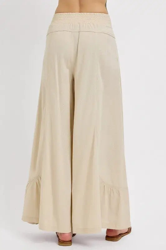 Taupe Shirring Detail Pants - Pants