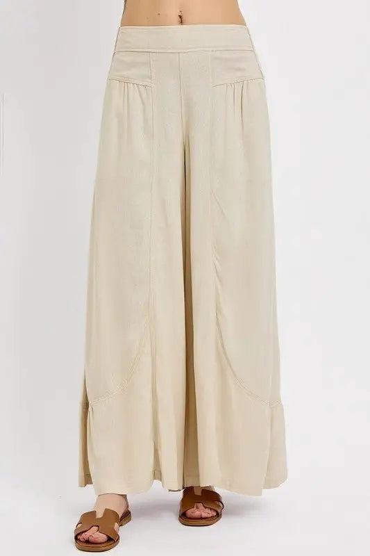 Taupe Shirring Detail Pants - Pants