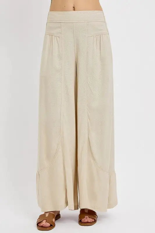 Taupe Shirring Detail Pants - Pants