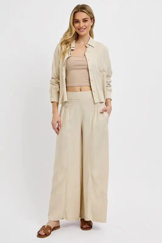 Taupe Shirring Detail Pants - Pants
